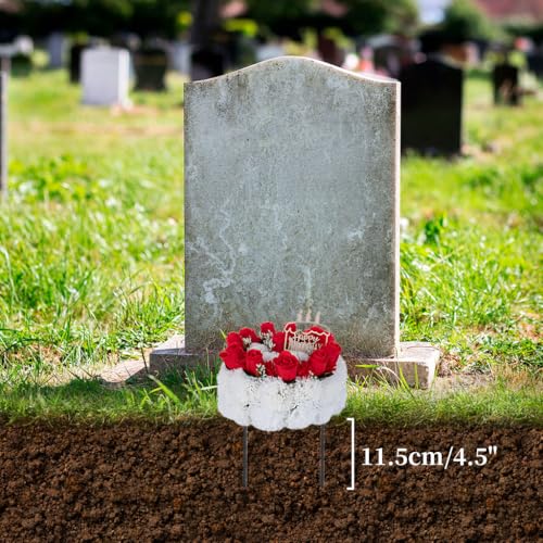 Memobloom Silk Memorial Cake for Cemetery: Grave Decorations Handcrafted Fake Birthday Flowers Cake - Artificial Red Rose ...
