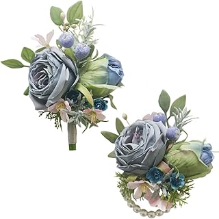 MAFELOE 2 Pieces of Corsage and Boutonniere Set, Groom Groomsmen Bride Bridesmaids Wedding Artificial Flowers Accessories ...