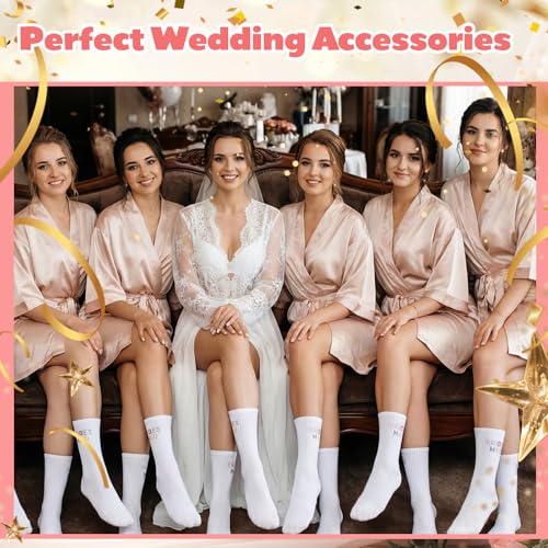 Tucnoeu 2 Pairs Bridesmaid Gifts, White Brides Maid Socks, Embroidered Socks for Women, Soft Cotton Bridal Sock