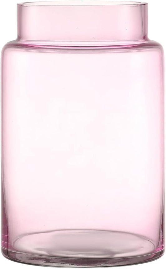 PORPAN Large Glass Vase, 9 Inch Flower Vase, Glass Flower Vase for Bouquet, Wide Mouth Vase for Flowers, Pink Tall Vases, ...