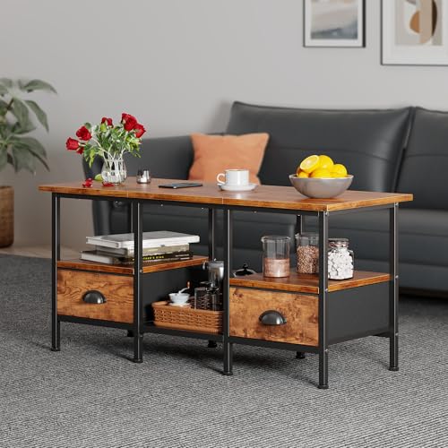 Furologee 35" Coffee Table with 2 Storage Drawers, Small Coffee Tables for Living Room, Industrial Center Table with 2 Tie...
