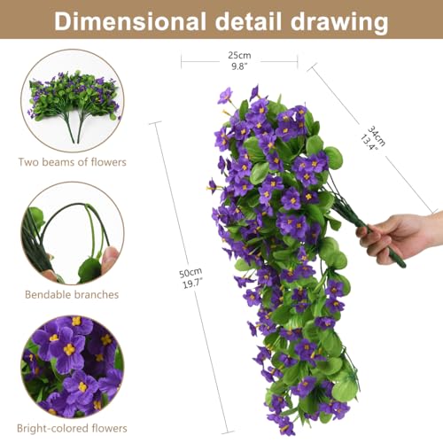 ZFProcess 2PCS Artificial Hanging Flowers, Fake Hanging Plants Violet Vines UV Resistant for Wall Home Room Garden Wedding...