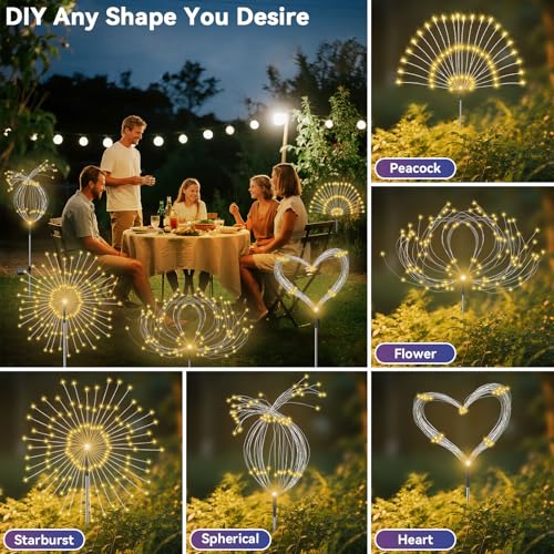 Garden Outdoor Lights, 2 Pack 120 LED Solar Garden Lights Fairy Lights Outdoor Waterproof Decorative Solar Firework Lights...