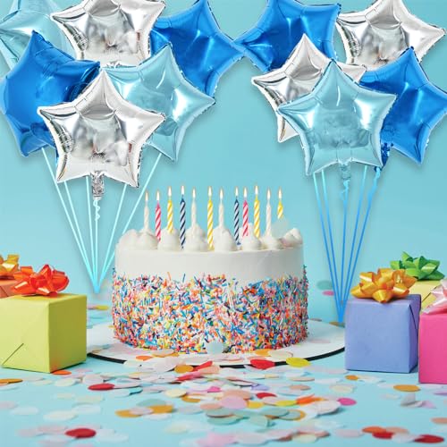 TONIFUL 30Pcs 18 Inch Large Blue Silver Star Shape Foil Balloons Big Stars Helium Mylar Ballons for Birthday Wedding Baby ...