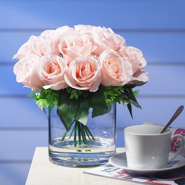 Enova Floral Clear Glass Cylinder Vase 6 x 8 Inches, Clear Flower Vases, Pillar Candle Hurricane Floating Candle Holder Va...