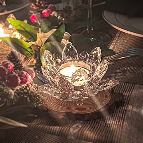 Kolnlala Crystal Lotus Flower Tealight Candle Holders/Glass Tea Light Candlestick Decor Decoration for Christmas Home Wedd...