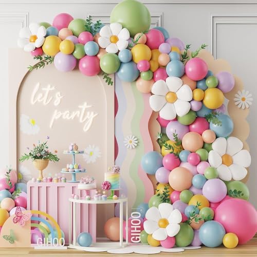 Daisy Flower Balloon Arch Kit 137PCS Pink and Green Yellow WildFlower Balloons for Wild Flower Baby in Bloom Baby Shower S...