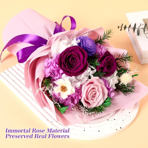 Jtoder Flowers Gifts for Women, Flower for Delivery, Preserved Purple Roses Bouquets, Anniversary Birthday Flowers Gifts f...