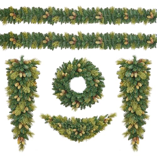 Garvee Pre-Lit White LED Lights Holiday Christmas 6-Piece Set - Tree, Garland, Wreath, Swags, Christmas Decorations Set of 6