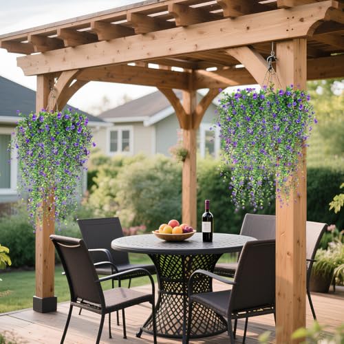 Artificial Hanging Flowers, 3 Pcs Fake Hanging Plants Decor, Artificial Vines for Outdoors, UV Resistant No Fade Artificia...
