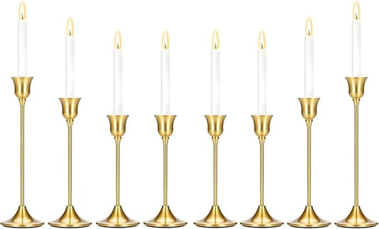 8PCS Candle Holder, Taper Candle Stick Holder - Gold Candle Holders, Holders Vintage Decor Dinner Table Dining Room Center...