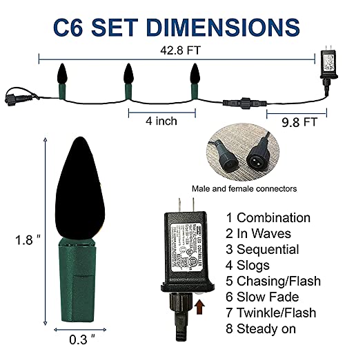 Dazzle Bright C6 Christmas String Lights, 100 LED 33 FT Outdoor Christmas Lights Waterproof Connectable, 8 Modes Lights fo...