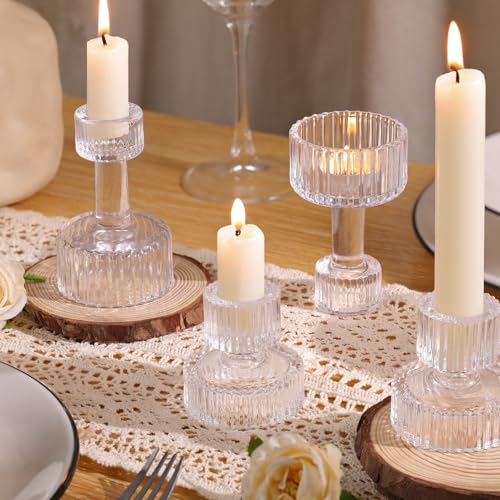 Candlestick Holders Bulk, 6 Pcs Clear Combination Candle Holders Set, Crystal Candle Holders for Wedding, Table Centerpiec...