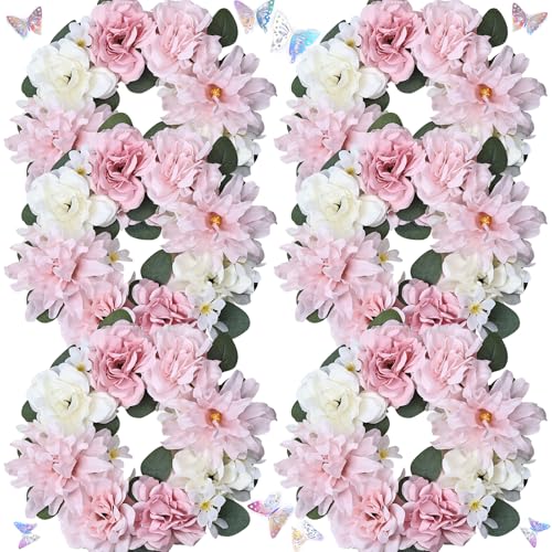 DIYDOFUN Artificial Flower Candle Rings - 6 Inch Inner Rose Floral Wreaths with Butterflies for Wedding Bridal Event Table...