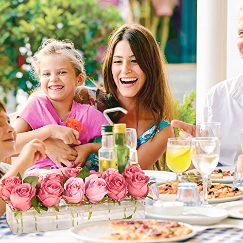 2 Pieces Acrylic Flower Vase Rectangular - Clear Floral Centerpiece for Dining Table Each 14 Inches, Connect to Form 28 In...