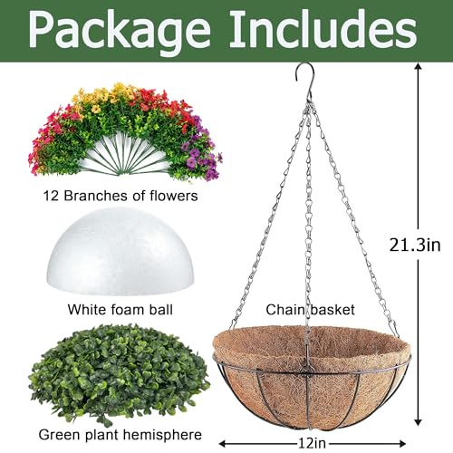 Orgrimmar Artificial Hanging Flowers Basket Outdoor Fake Hanging Plants UV Resistant Realistic Silk Flowers Eucalyptus in ...