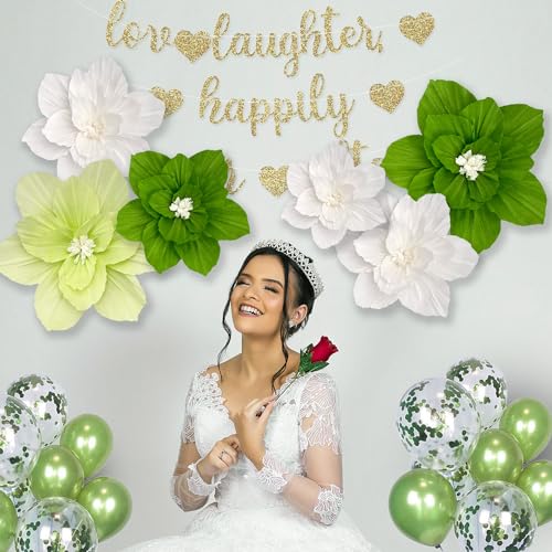 Erastom 6PCS Paper Flowers Artificial Wall Decor 3D Tissue Paper Flowers Wedding Birthday Room Decor Green Emerald Bridal ...