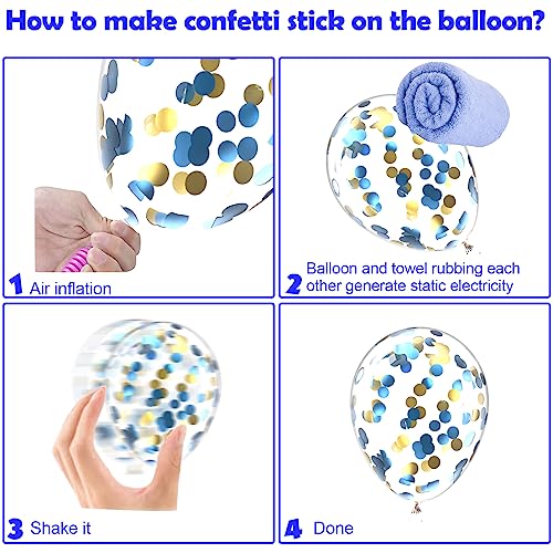 Pink Blue White Balloons,60 Pcs 12 inch Pink Blue and White Pastel Gold Blue Confetti Latex Balloons with 2rolls 33ft Ribb...