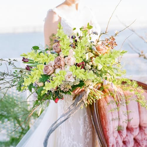 ICBOX 6PCS Delphinium Artificial Flowers 35.43'' Light Green Silk Flowers Faux Snapdragon with Stems for Wedding Bouquet H...