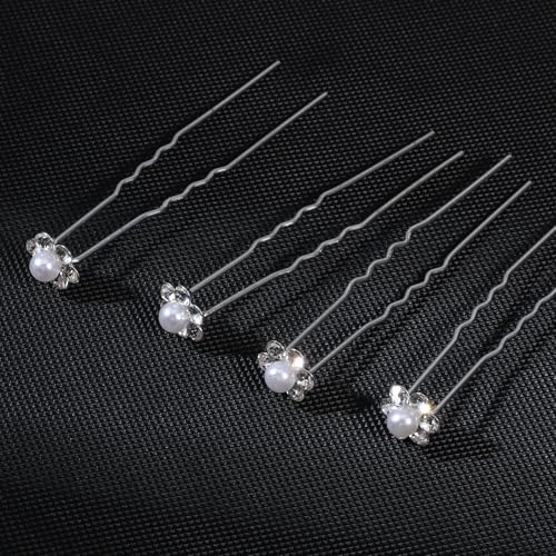 40 Pcs U-pin Metal Hair fork, Silver Pearls Rhinestone Hairpins, Pearl U Shape Rhinestone Flower Hairpins, Bridal Hair Pin...