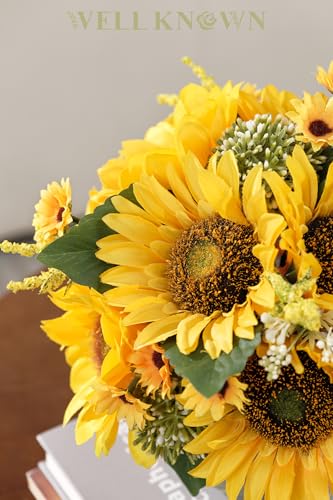 WELL KNOWN Sunflower Decor Arrangement as Table Centerpieces, Artificial Flowers in Vase for Home Decor Yellow Sunflower C...