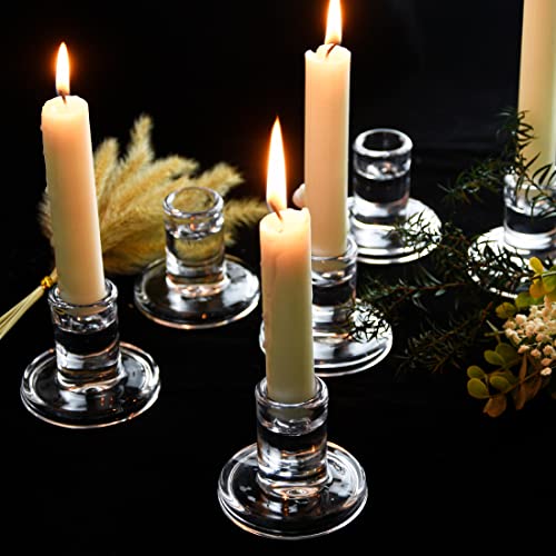 AGLARY 4pcs Taper Candle Holders, Glass Crystal Candlestick Holders Bulk, Clear Candle Holders for Dining Table Centerpiece