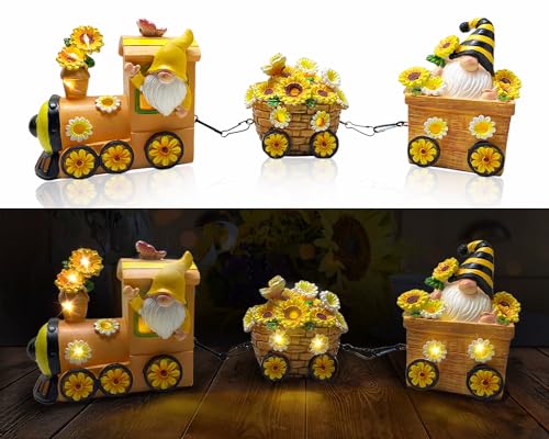 JNDJE Sunflower Decor Train, LED Sunflower Decor for Tabletop, Yellow Decorations Indoor for Home Outdoor Party, Gnomes Fi...