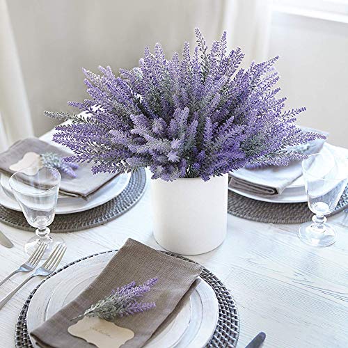 Besteek 10 Bundles Fake Flowers Artificial Lavender Faux Plastic Plants Purple Flowers for Home Wedding Kitchen Garden Pat...
