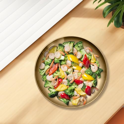 WANBY Stainless Steel Plates Gold Metal Dinner Plates Unbreakable Dinner Dishes Set for Kitchen Home Camping Outdoor Party...