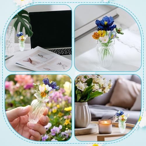 Fiwochic 7 Color Glass Birth Flower Decor Glass Birthday Month Flower Bouquet with Small Vase Crystal Wildflower Blossom f...