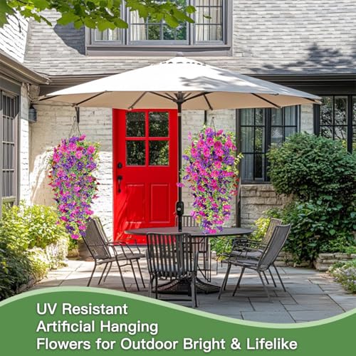 capirosa Artificial Hanging Flowers for Outdoors, 2 Pcs Fake Hanging Plant Summer Fall Decor, UV Resistant No Fade Faux Fl...