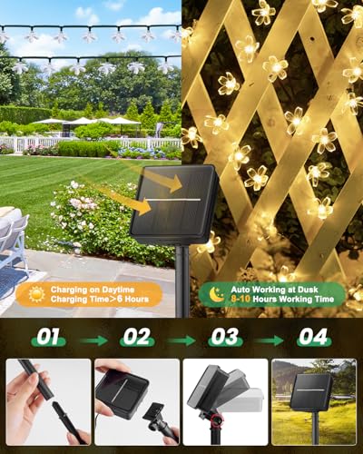 Brightown 2 Pack Total 52FT 120 LED Solar String Lights Flower Outdoor Waterproof Fairy Lights for Garden Yard Fence Patio...