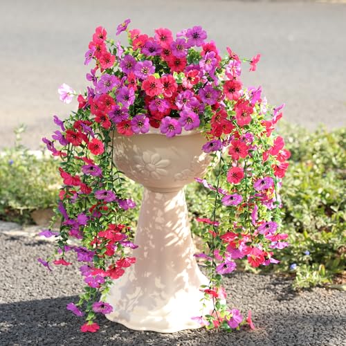 AmberFun Artificial Hanging Flowers for Outdoors,No Fade 2 Bundles Fake Silk Flowers for Outside, Realistic Faux Plants De...