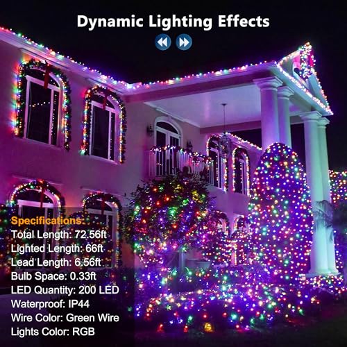 Brizled Color Changing Mardi Gras Lights, 66ft 200 LED RGB String Lights Music Sync, 120+ Modes Remote Dimmable Outdoor Ch...