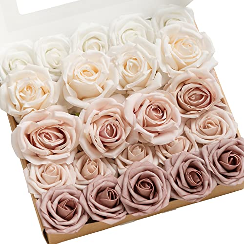Ling's moment Artificial Flowers Fake Silk Roses Faux Foam Flower Combo for DIY Wedding Bouquets Centerpieces Arrangements...