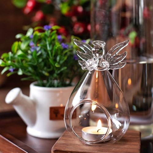 COMZPLIFE Clear Glass Angel Tealight Candle Holders Hanging Votive Candlestick Plants Flower Vase for Wedding Christmas Va...