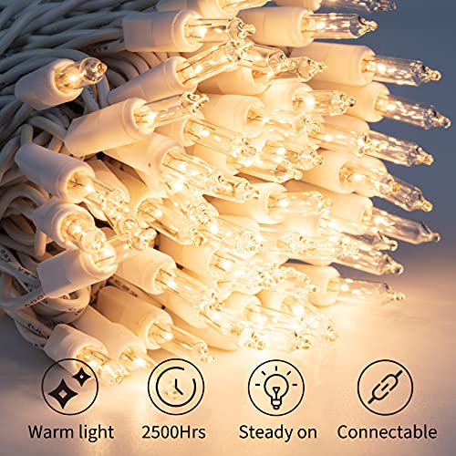 Brightown 50 Count Warm White Christmas Lights, Clear Mini Incandescent Lights on White Wire, Christmas Tree String Lights...