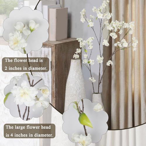 CISDUEO White Cherry Blossom Branches Long Stem Artificial Flowers for Tall Vase Silk Flower Bulk Plum Blossom Flowers for...