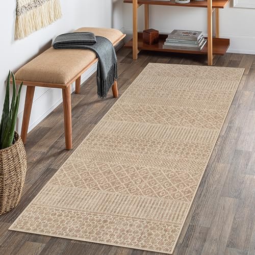 Lahome Farmhouse Geo Hallway Runner 2x6, Washable Beige Kitchen Runner Rug 6 ft Non-Skid Rug, Ultra-Thin Modern Runners fo...