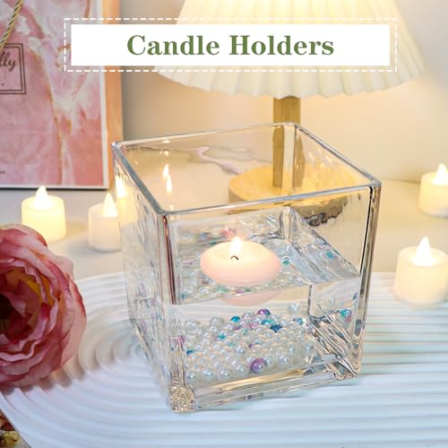 Comrzor 1 Pack Square Glass Vase 5" x 5" x 5", Clear Flower Vase for Centerpieces, Candle Holder for Wedding Party Events,...