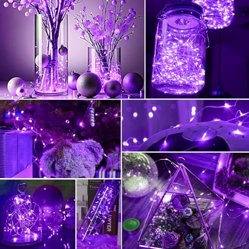 pozzolanas 8 Pack Purple Battery Operated String Lights - 7ft Waterproof Fairy Lights with 20 LEDs for Home, Mason Jar, Pa...