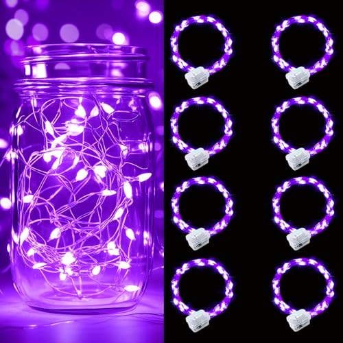 pozzolanas 8 Pack Purple Battery Operated String Lights - 7ft Waterproof Fairy Lights with 20 LEDs for Home, Mason Jar, Pa...