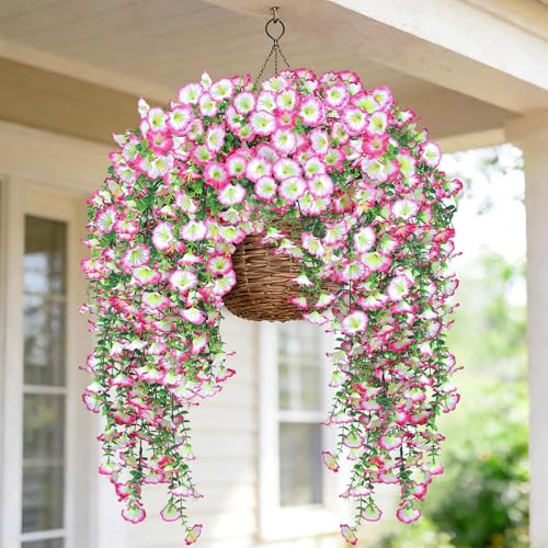 MyCoats Artificial Hanging Flowers for Outdoors, 6Pcs UV Resistant Faux Silk Morning Glory Flowers, Artificial Fake Plants...