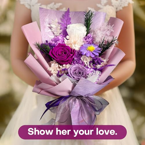 Bonvequ Preserved Flowers Bouquet, Eternal Natural Rose, Flower Birthday Decorations for Mom Women,Send Flowers Prime,Wedd...