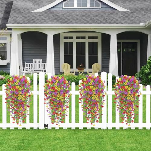 Betylifoy 4PCS Artificial Hanging Flowers Fake Hanging Plants for Outdoors Spring Decor UV Resistant Faux Silk Orchid Flow...