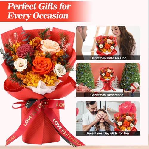 Jtoder Flowers Gifts for Women, Flower for Delivery, Preserved Orange Roses Bouquets, Anniversary Birthday Flowers Gifts f...