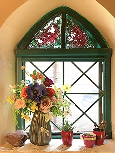 WAKISAKI Artificial Faux Flowers in Vase, Silk Flower Arrangement Artificial Floral Centerpiece, Table Centerpieces for Di...