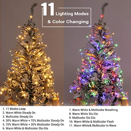 Brizled Christmas Lights, 65.67ft 200 LED Tree Lights Color Changing, 11-Function Warm White & Multicolor Christmas Light ...