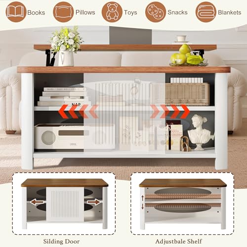 Decofy Lift Top Coffee Table with Storage, 31.5" Mid Century Modern Square Coffee Tables for Living Room, Large Hidden Sto...