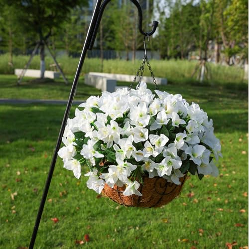 Artificial Hanging Flowers Faux Plants Basket for Outdoors Spring Summer Decor, Fake Silk Bougainvillea in Planter Outdoor...